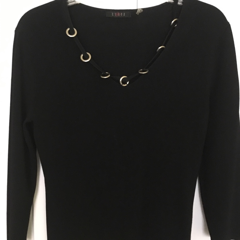 V neck Black knit sweater top.